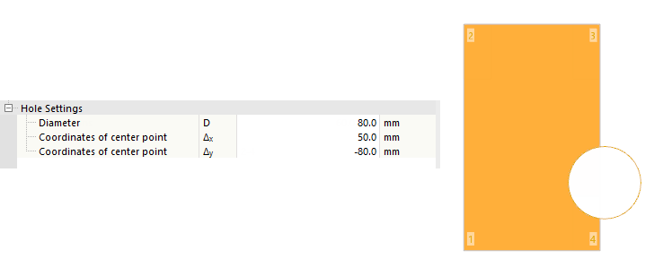 Detailed Settings for Hole and Plate with Hole