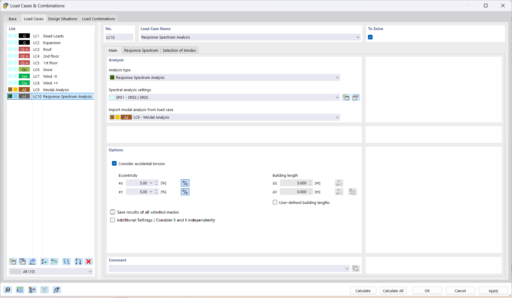 Response Spectrum Method Load Case
