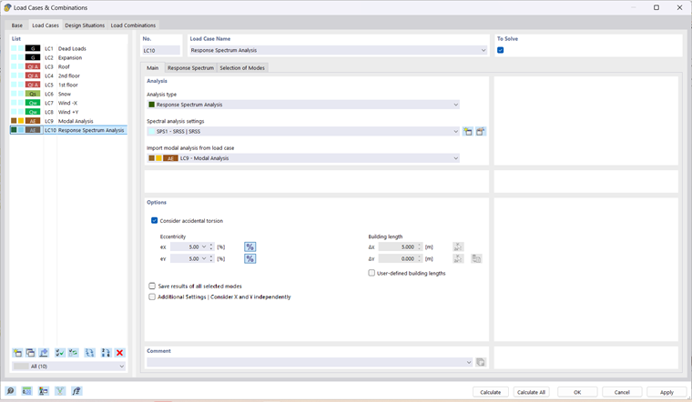 Response Spectrum Method Load Case