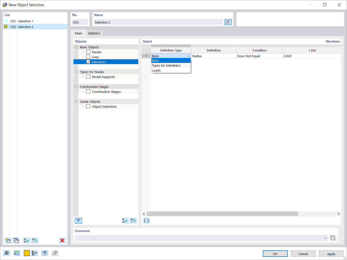 Dialog Box “New Object Selection”: Selection 2