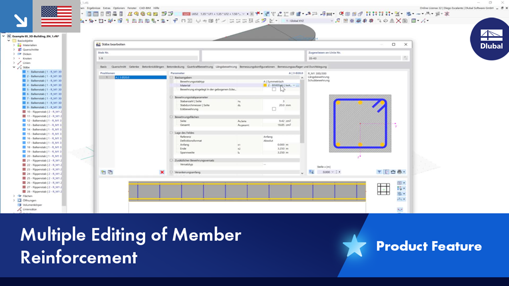 Technische Darstellung zur effizienten Bewehrungsbearbeitung in Baustrukturen speziell für Ingenieure.