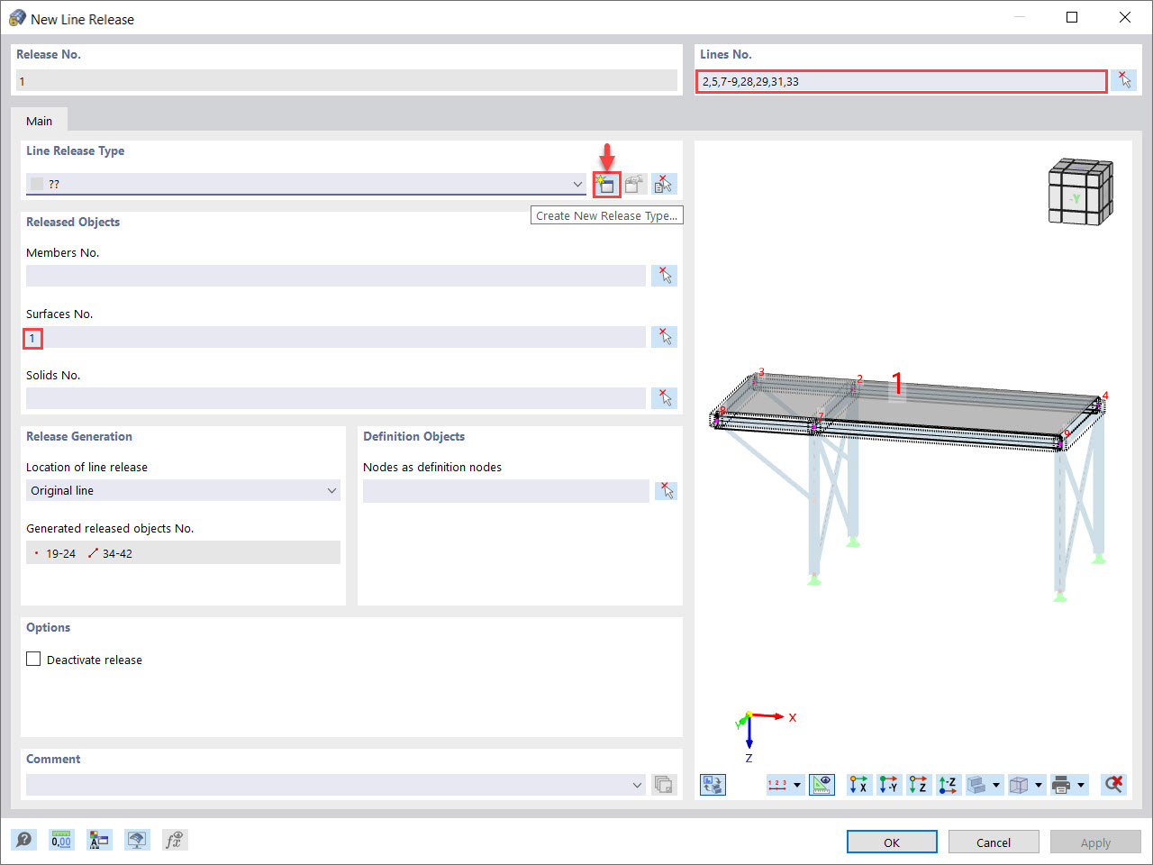 Dialog Box “New Line Release”