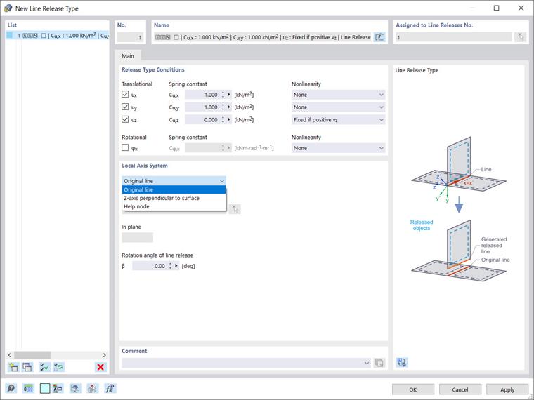 Dialog Box “New Line Release Type”