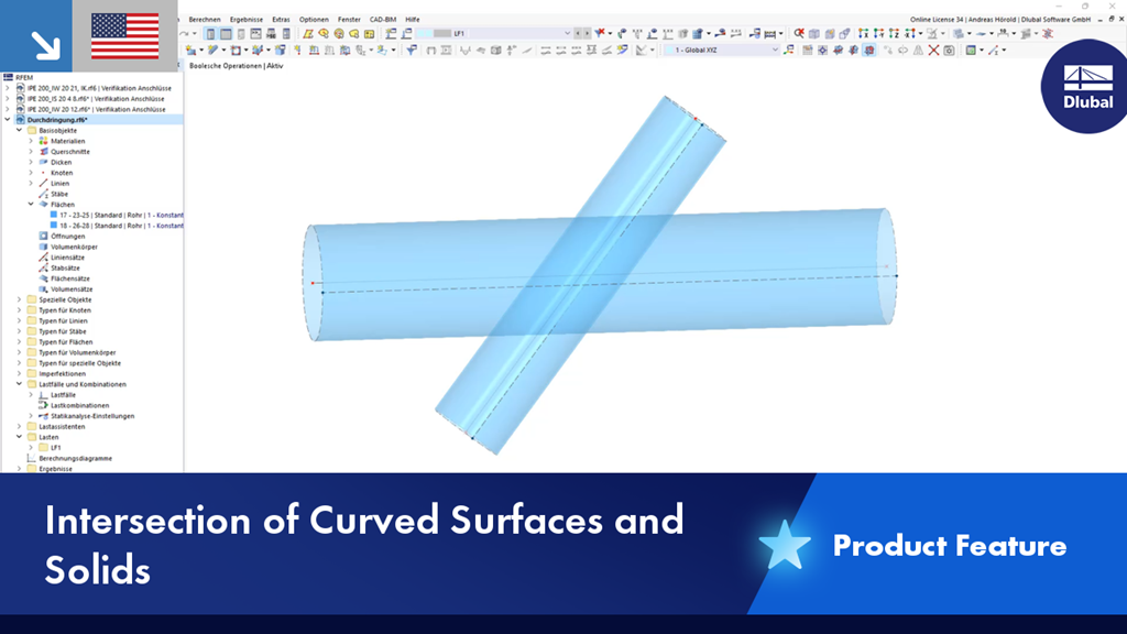 Intersektion gekrümmter Oberflächen mit volumetrischen Strukturen in einer statischen Analyseumgebung.