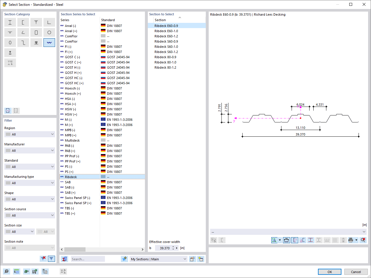 Cross-Section Library – Trapezoidal Sheeting