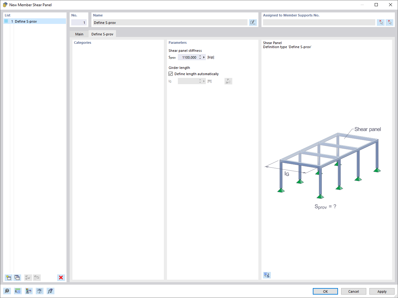 Dialog Box "Member Shear Panel", Tab "Define S-prov"