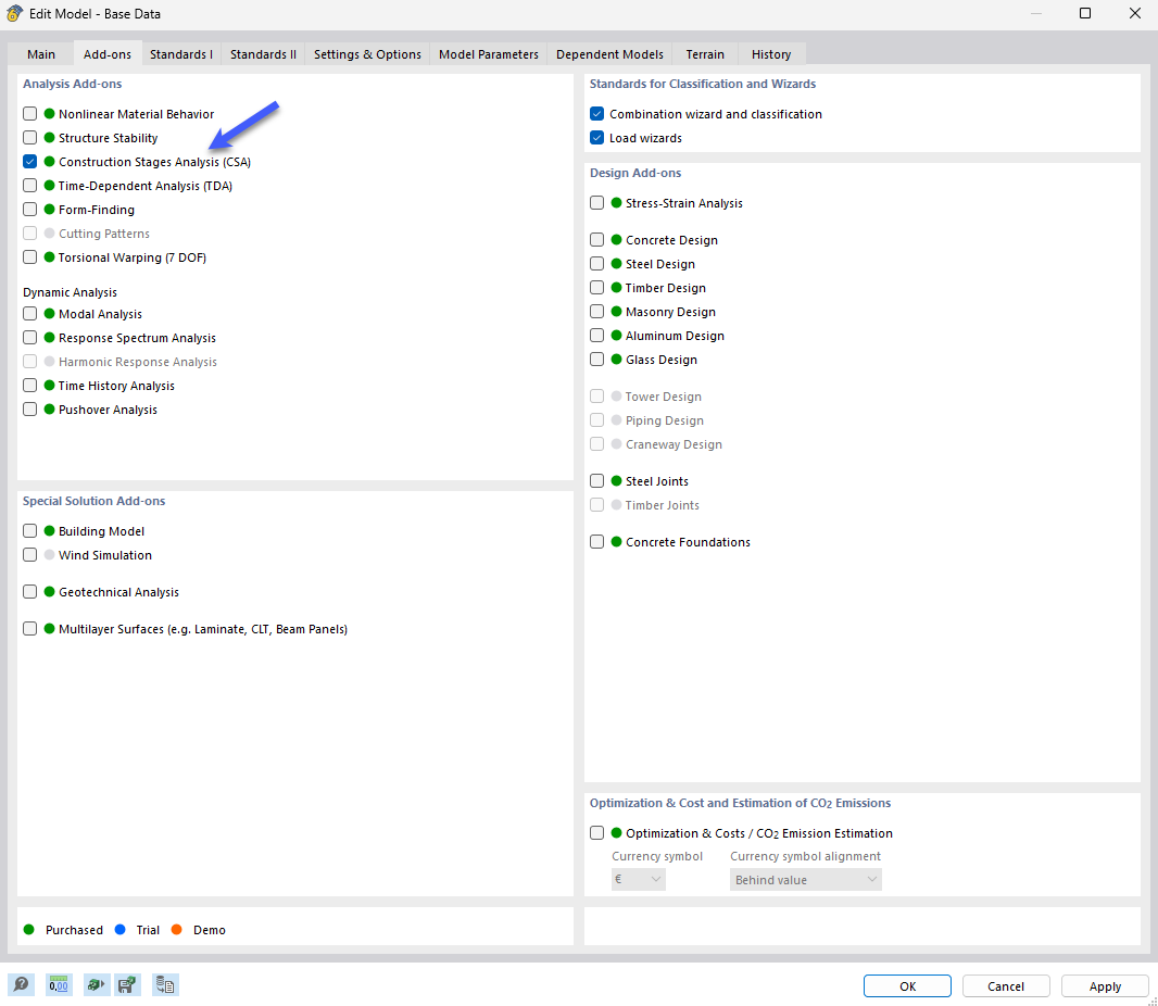 Activating "Construction Stages Analysis (CSA)" Add-on