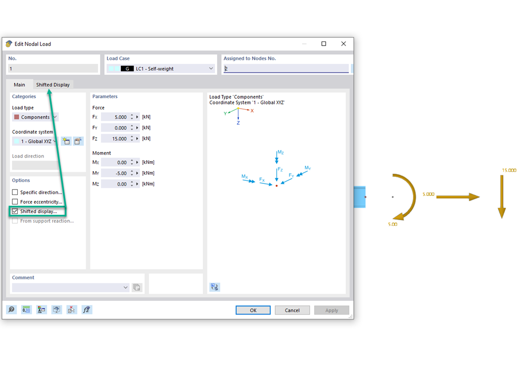 Feature 002562 | Shifted Display of Nodal Loads