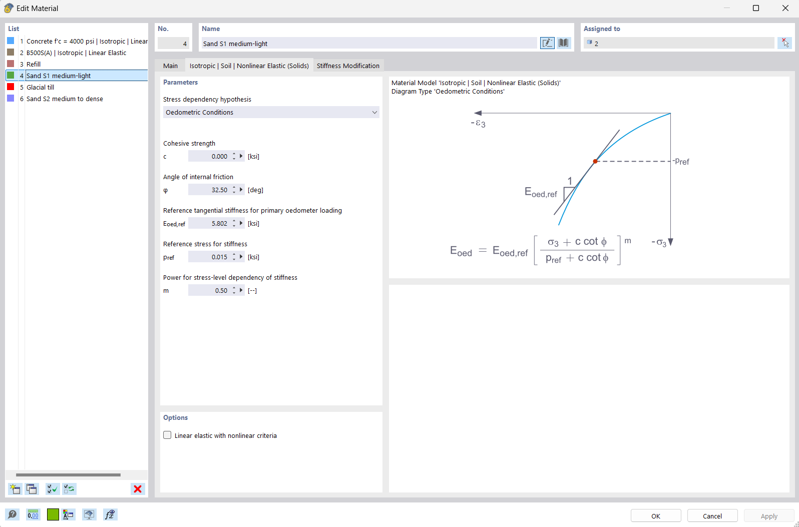 Input Dialog Box – Nonlinear Elastic Model