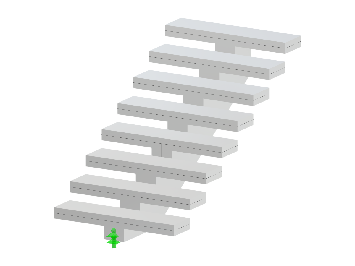 A concrete staircase featuring a single flight supported by a central spine beam. The beam is anchored to the surrounding structure for stability.