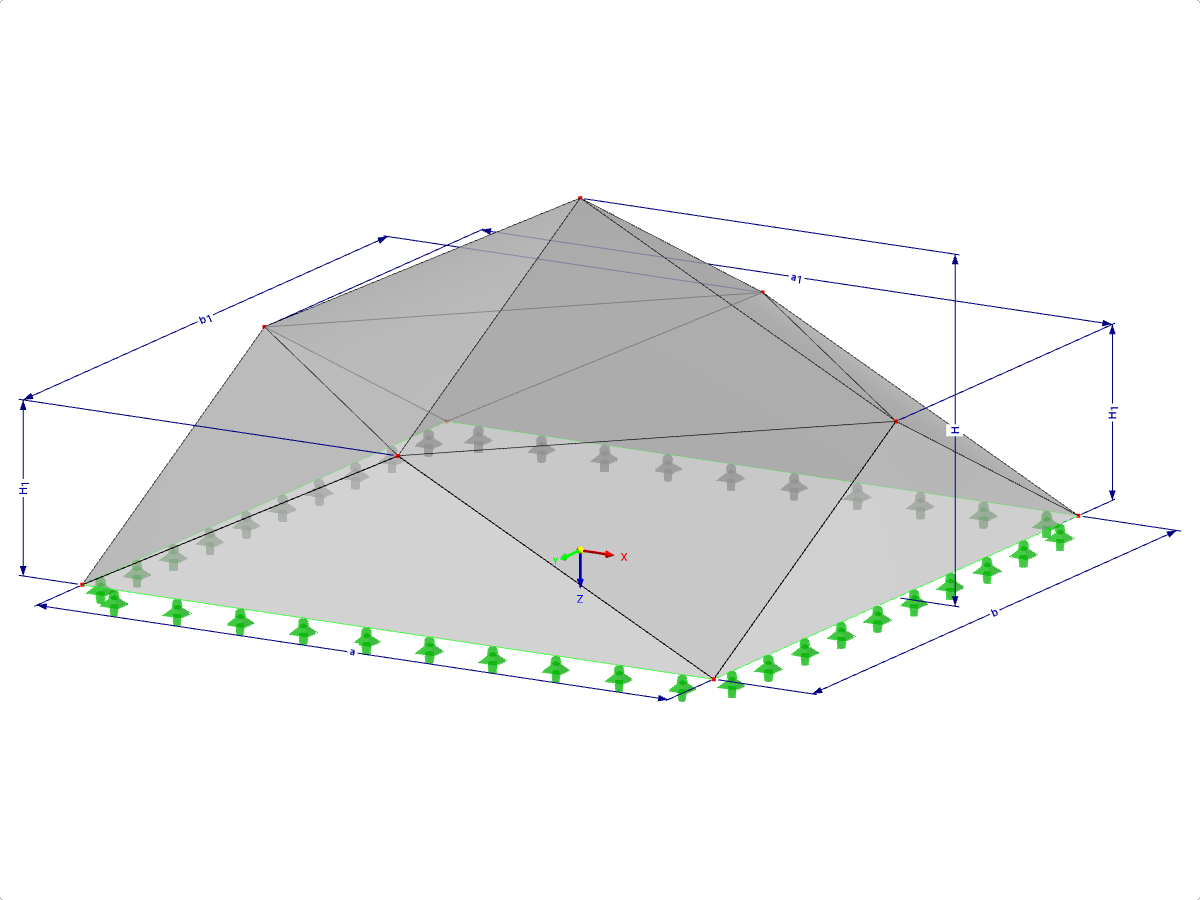 Model 000507 | FPC021 | Pyramidal Folded Structure Systems. Folded Triangular Surfaces. Rectangular Floor Plan with Parameters