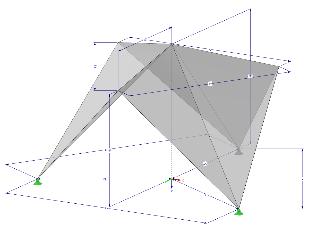 Model 000516 | FPC005-b | Prismatic Folded Structure Systems. Singly Folded Surfaces over Triangular Floor Plan, Ridges Toward Center with Parameters