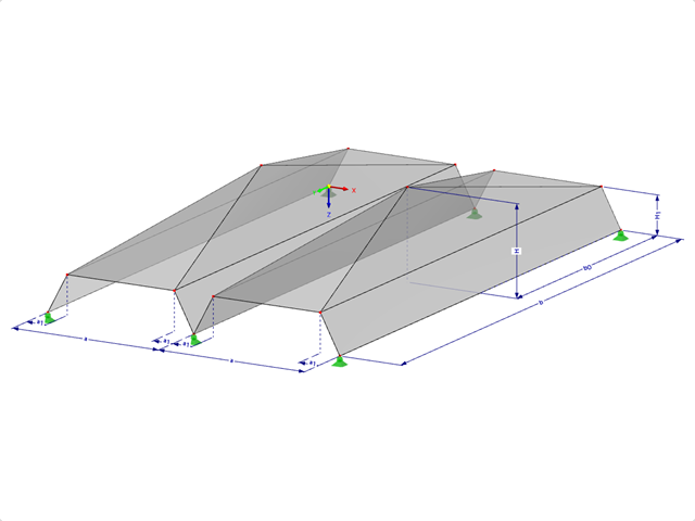 Model 000528 | FPL106-b (More General Variant to 034-FPL106-a) | Prismatic Folded Structure Systems. Surface with Conical Folding. Continuous Fold Profile with Upper Edge Cut by Sloping Plane with Parameters
