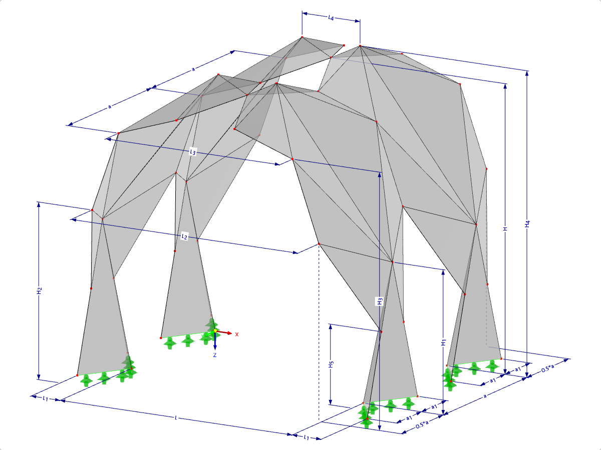 Model 001393 | FPL124-a | Prismatic Folded Structure Systems. Linear Structure System Composed of Folded Surfaces. Arch with Top Hinge with Parameters