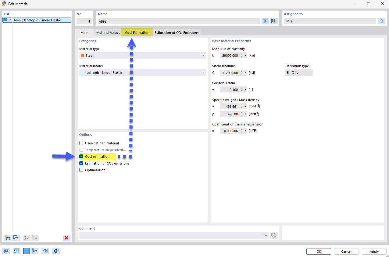 Activating Cost Estimation for Material