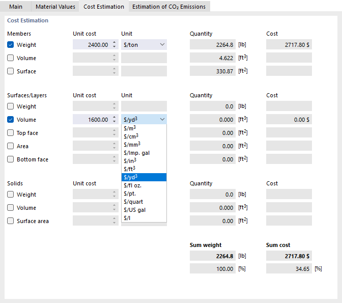 Defining Unit Costs and Units for Material