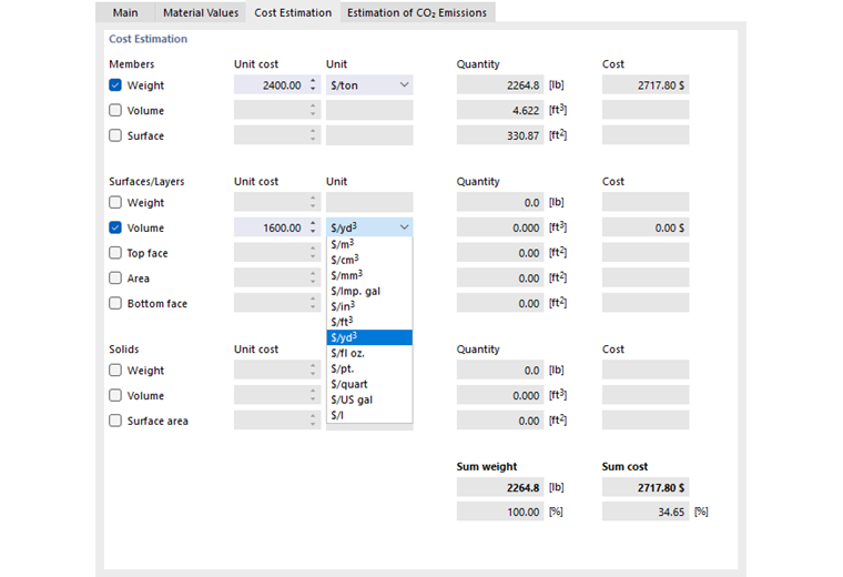 Defining Unit Costs and Units for Material