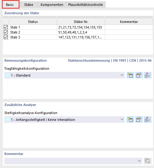 Detailed view of the main tab in professional engineering software. The parameters for the basic settings are visible.