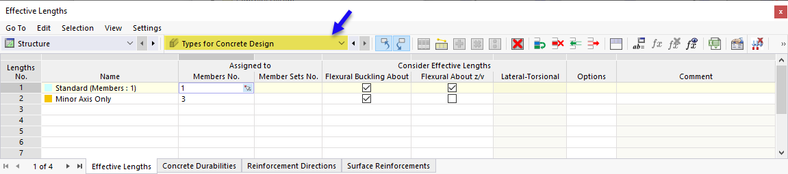 Assigning Member to Effective Length Type for Concrete Design in Table