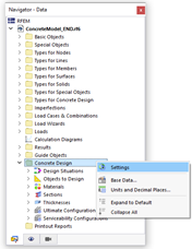 Shortcut Menu of Category "Concrete Design" in Navigator