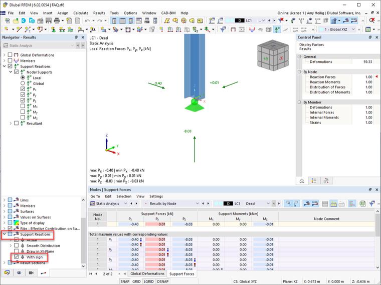 FAQ 005356 | Why are the support reaction orientations shown graphically opposite of what I expect based on the table result output?