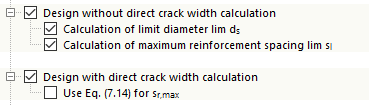 Options for Design with and Without Direct Crack Width Calculation