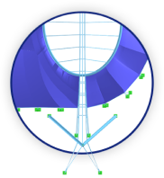Computerized model of a suspended membrane roof featuring a ring opening and intuitive design tools.
