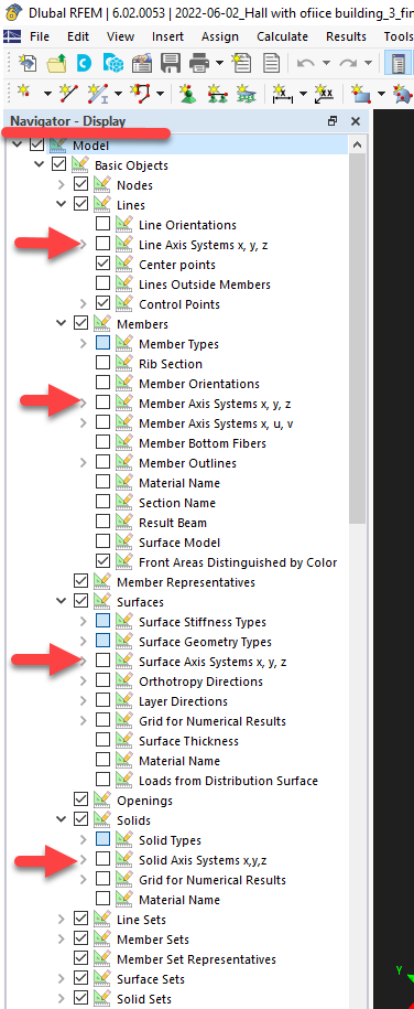 FAQ 005361 | Where can I display or adjust the local axis systems in RFEM 6?