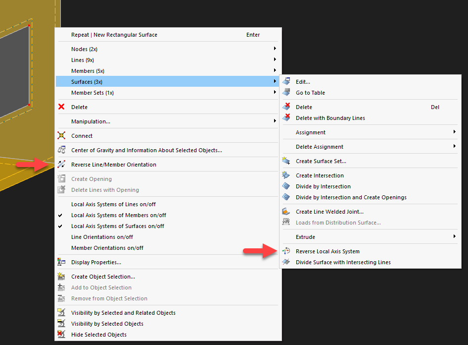 FAQ 005361 | Where can I display or adjust the local axis systems in RFEM 6?