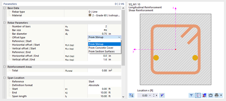 Selecting Offset Reference for Additional Reinforcement