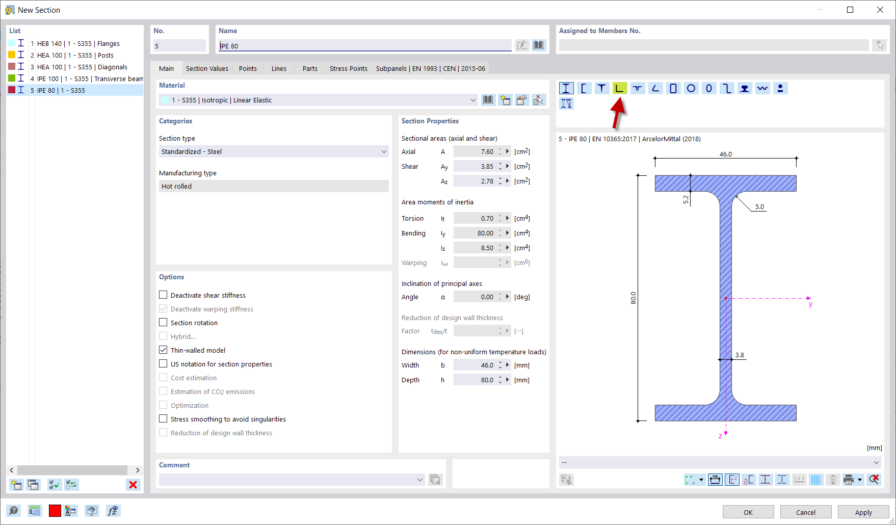 Selecting Angle Section