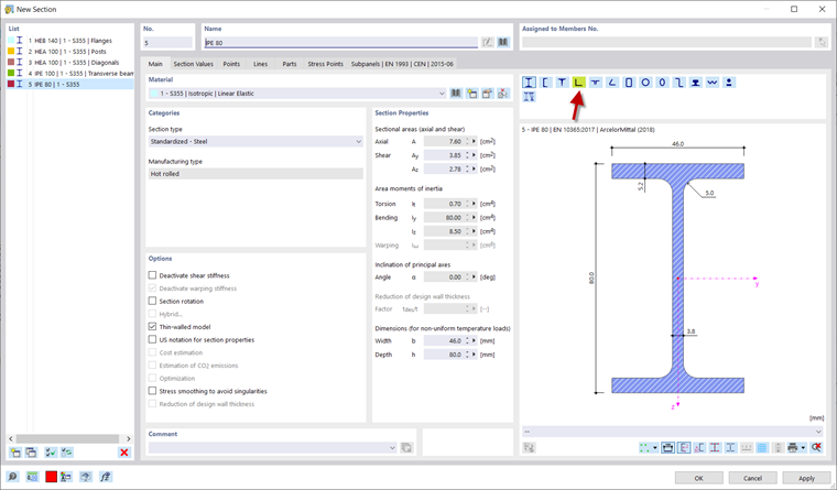 Selecting Angle Section