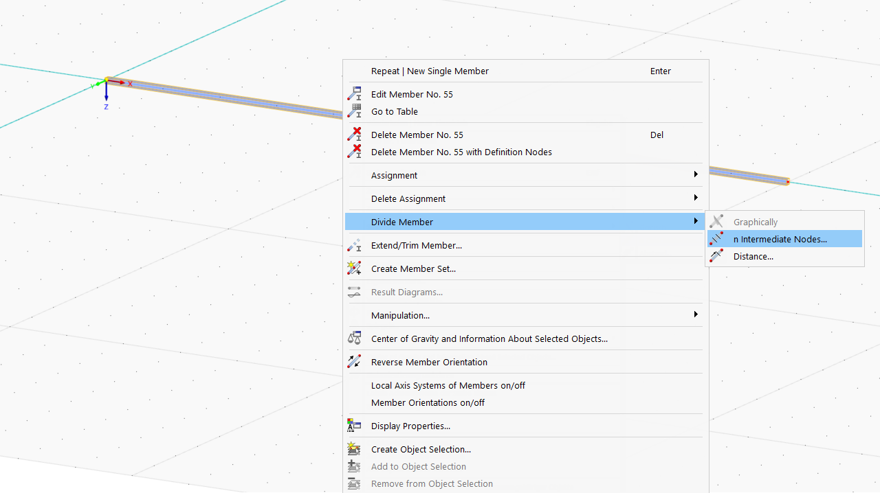 Opening Dialog Box "Divide Member Using n Intermediate Nodes"