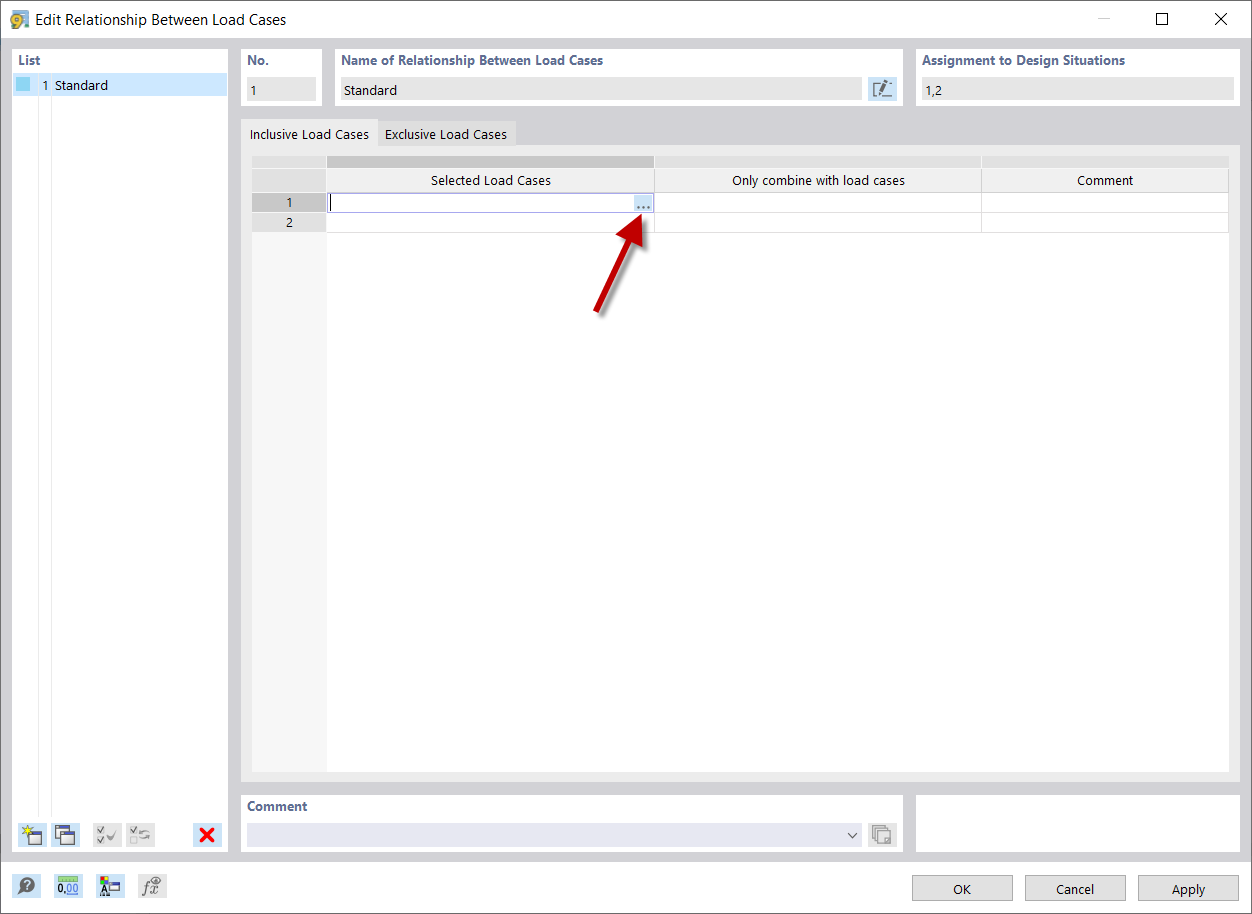 Selecting Dependent Load Case