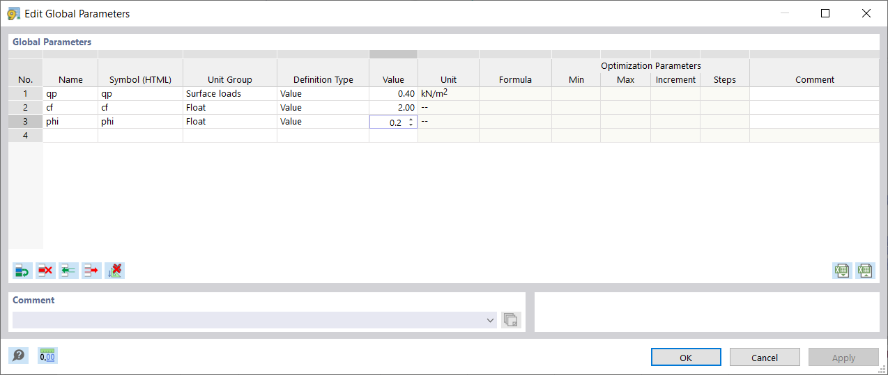 Editing Global Parameters