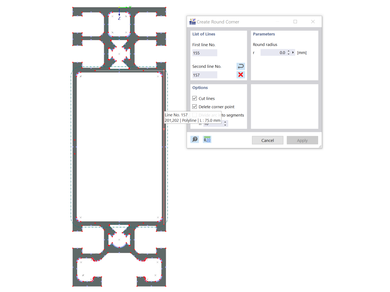 Connecting Center Lines with 'Create Round Corner' Function