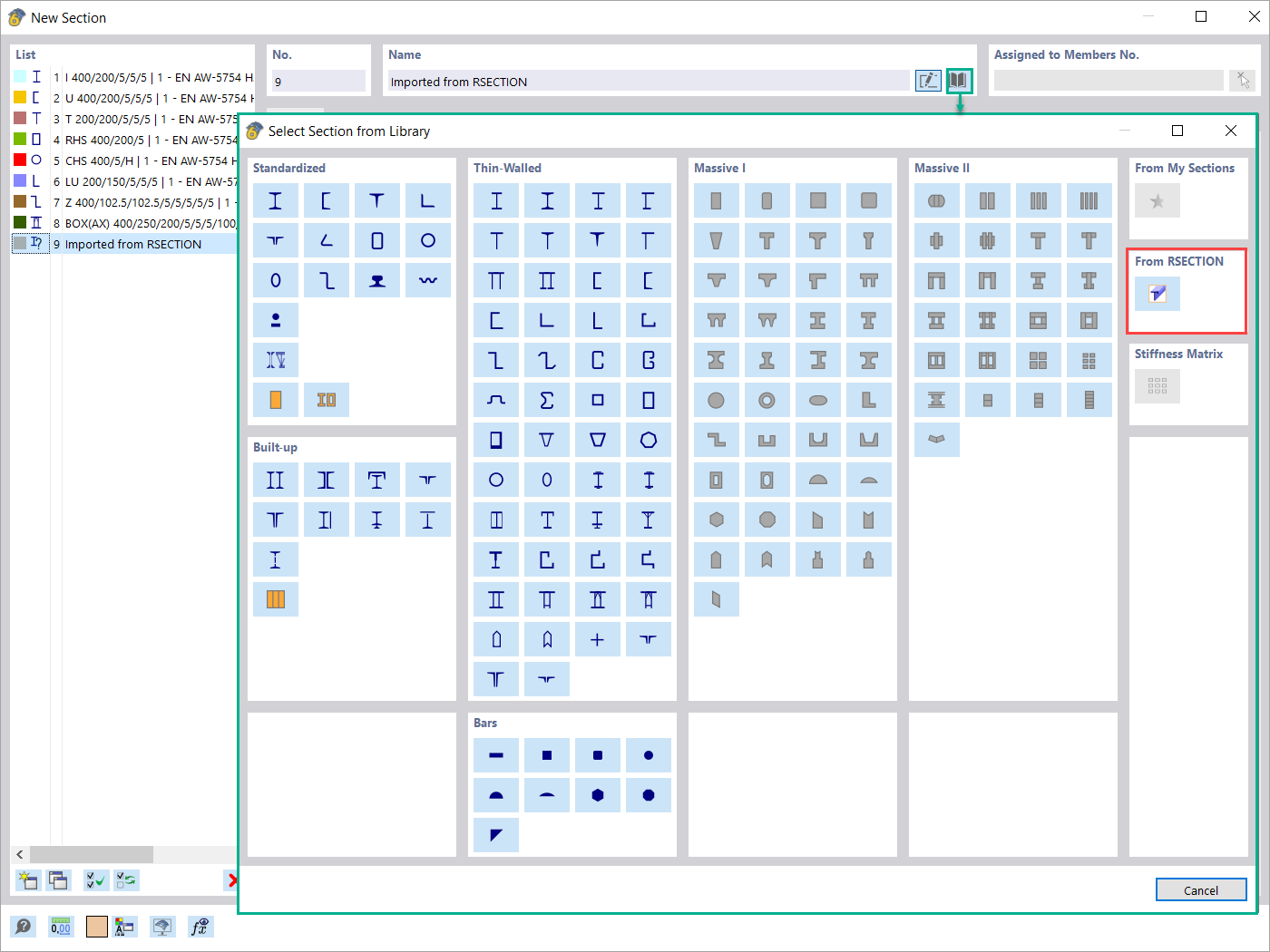 Importing Section from RSECTION
