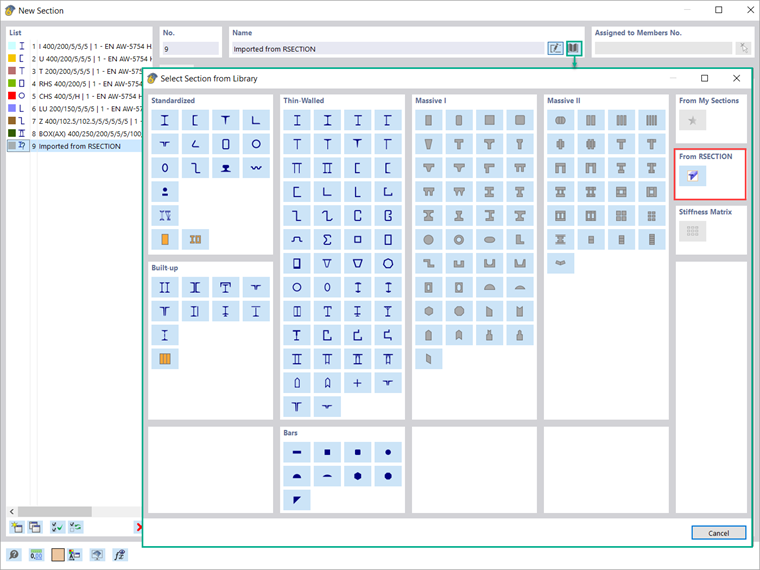 Importing Section from RSECTION