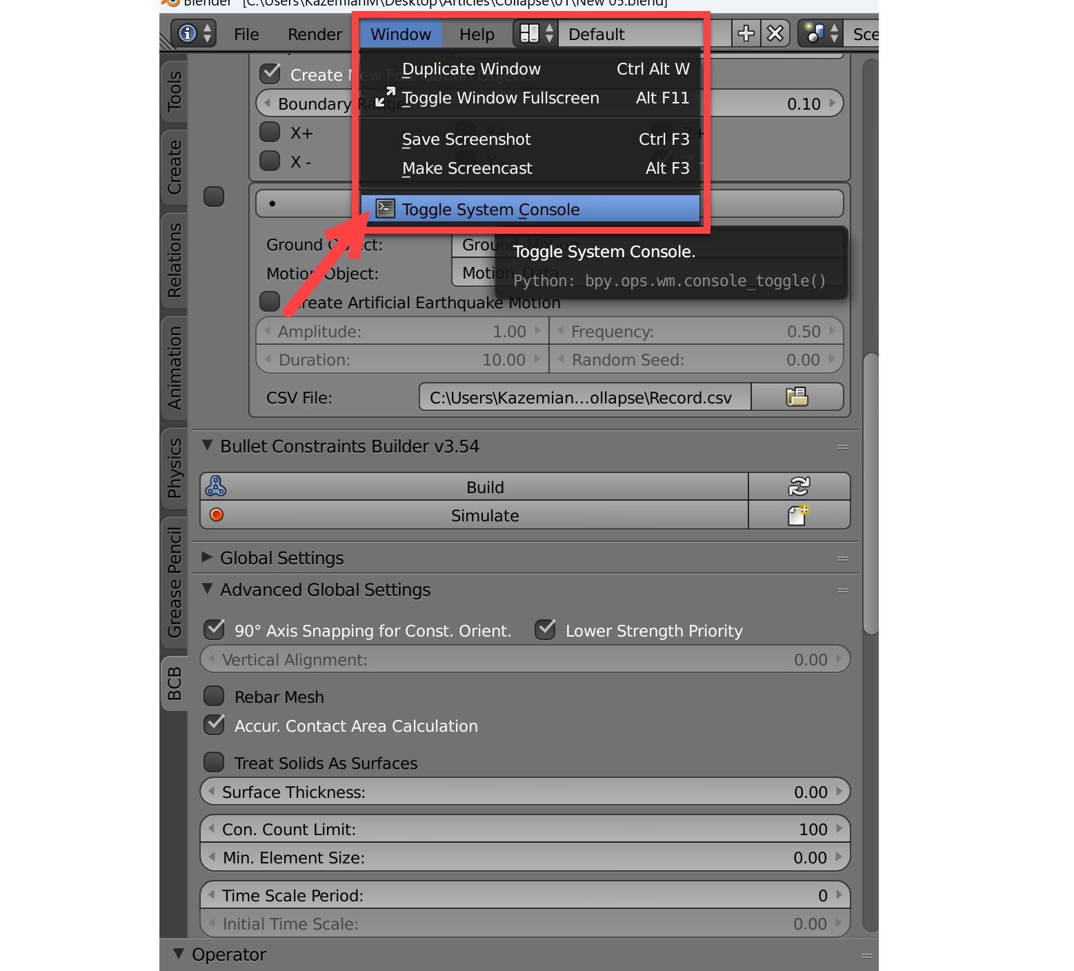 Opening System Console Window