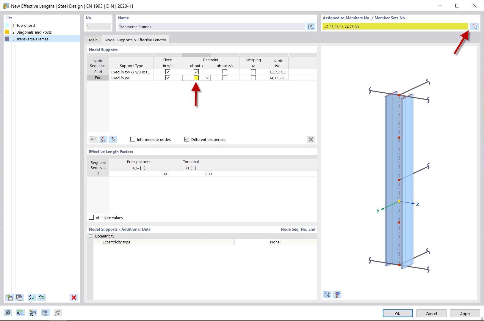 Manual Editing Nodal Supports of Effective Length