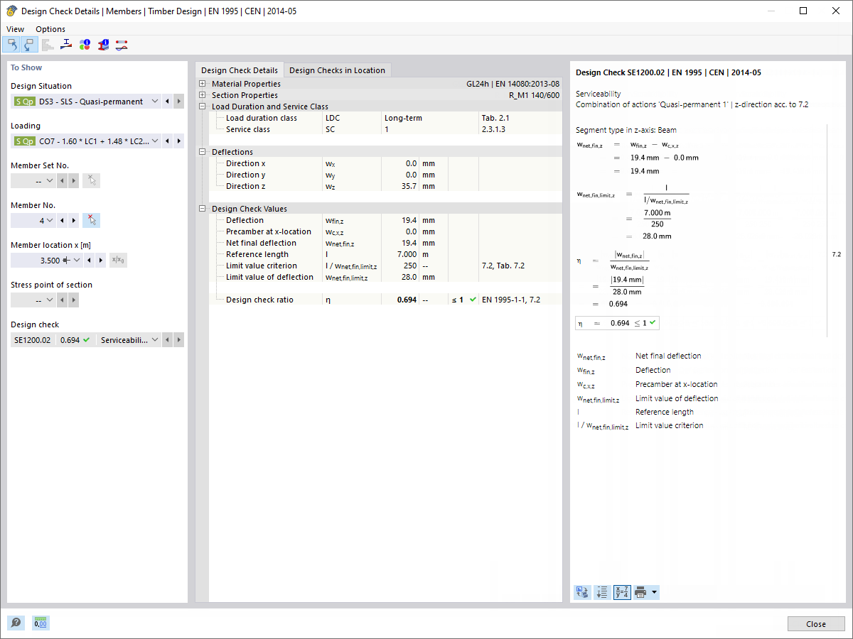 Design Check Details for Deflection Analysis of Transverse Beam