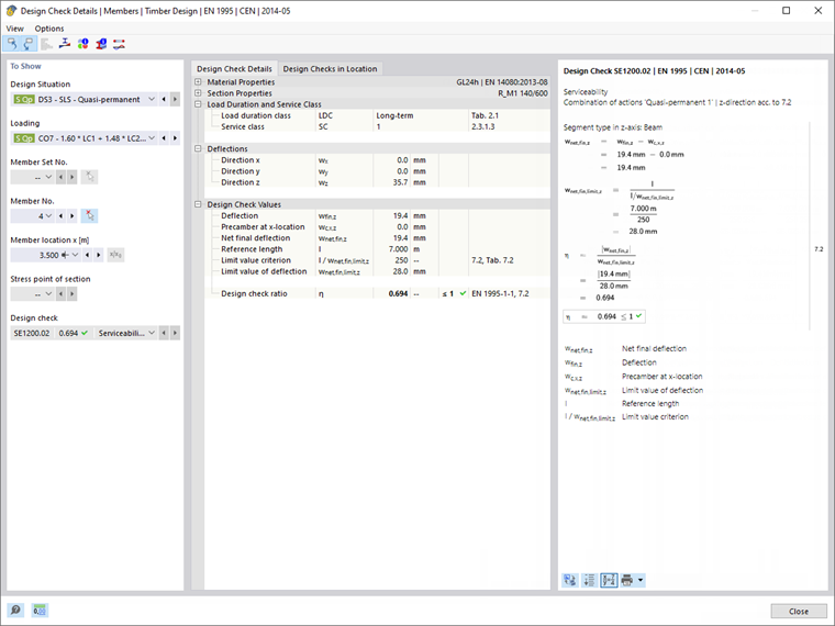 Design Check Details for Deflection Analysis of Transverse Beam