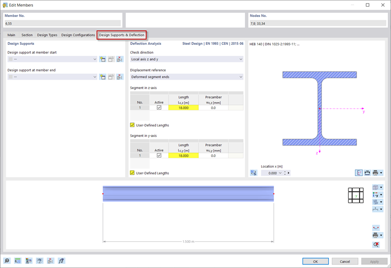 Defining User-Defined Length for Deflection Analysis