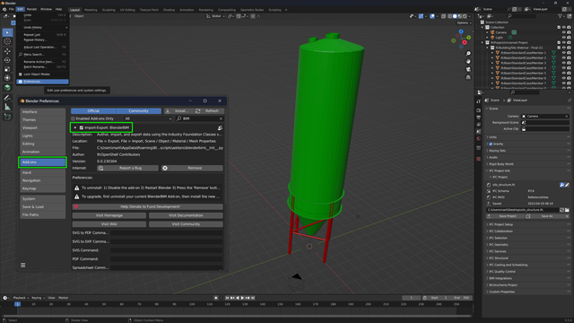 Figure 4: Activating the BIM Add-on in Blender