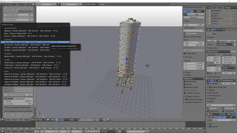 Material Presets in Element Group List (BCB)