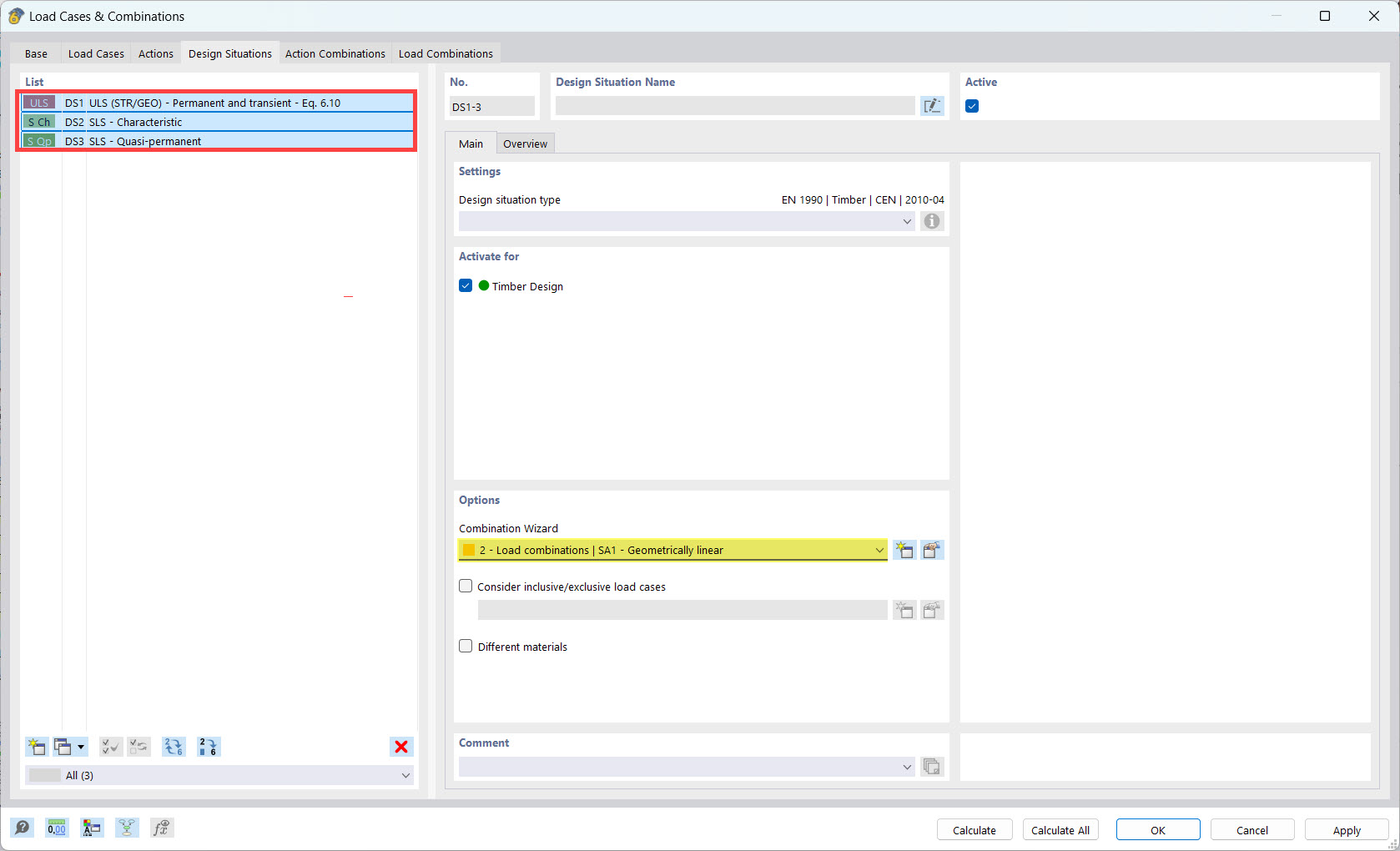 Setting Combination Wizards