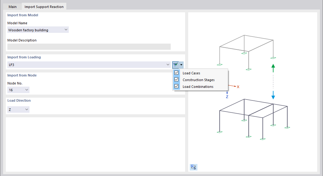 Defining Model, Loads, and Nodes to Import Support Reaction