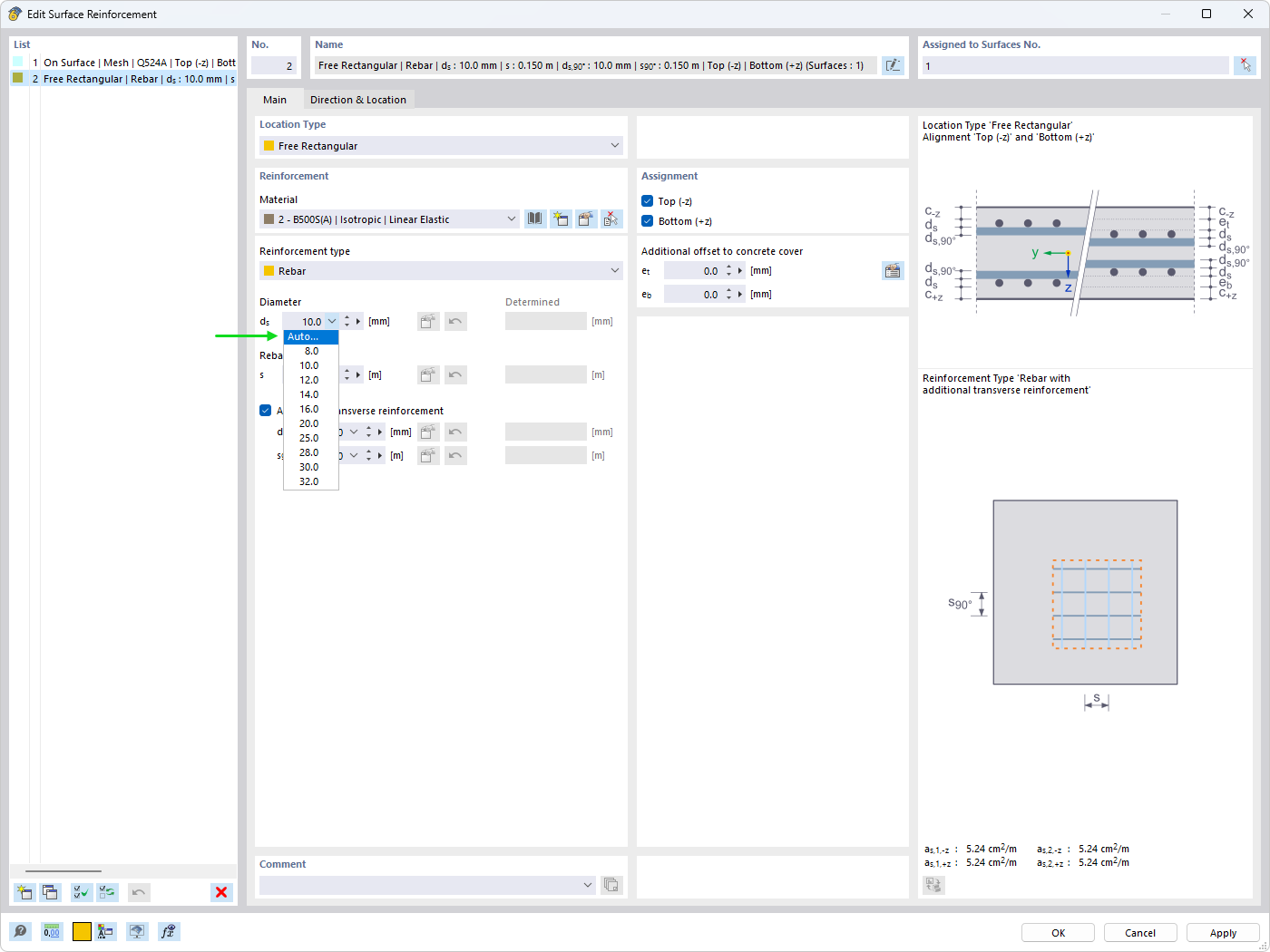KB 001842 | Selecting Automatic Design Function in Dialog Box "Edit Surface Reinforcement"