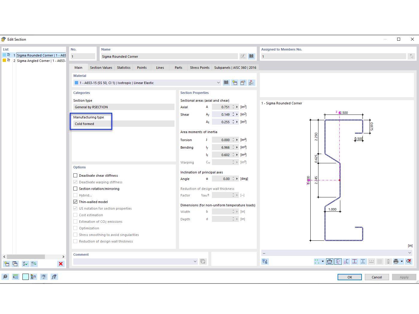 FAQ 005377 | Can I design user-defined (parametric) sections according to AISI S100 or CSA S136?