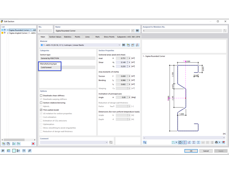 FAQ 005377 | Can I design user-defined (parametric) sections according to AISI S100 or CSA S136?